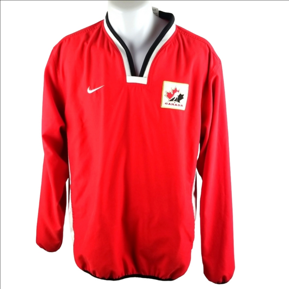 Nike Team Canada IIHF Hockey Red Pullover V-neck Jacket Size Medium